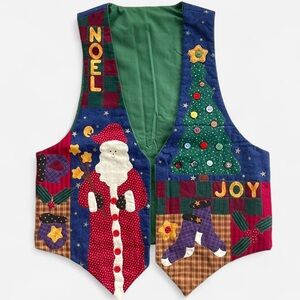 Vintage Handmade Quilted Christmas Santa Snowman Noel Vest